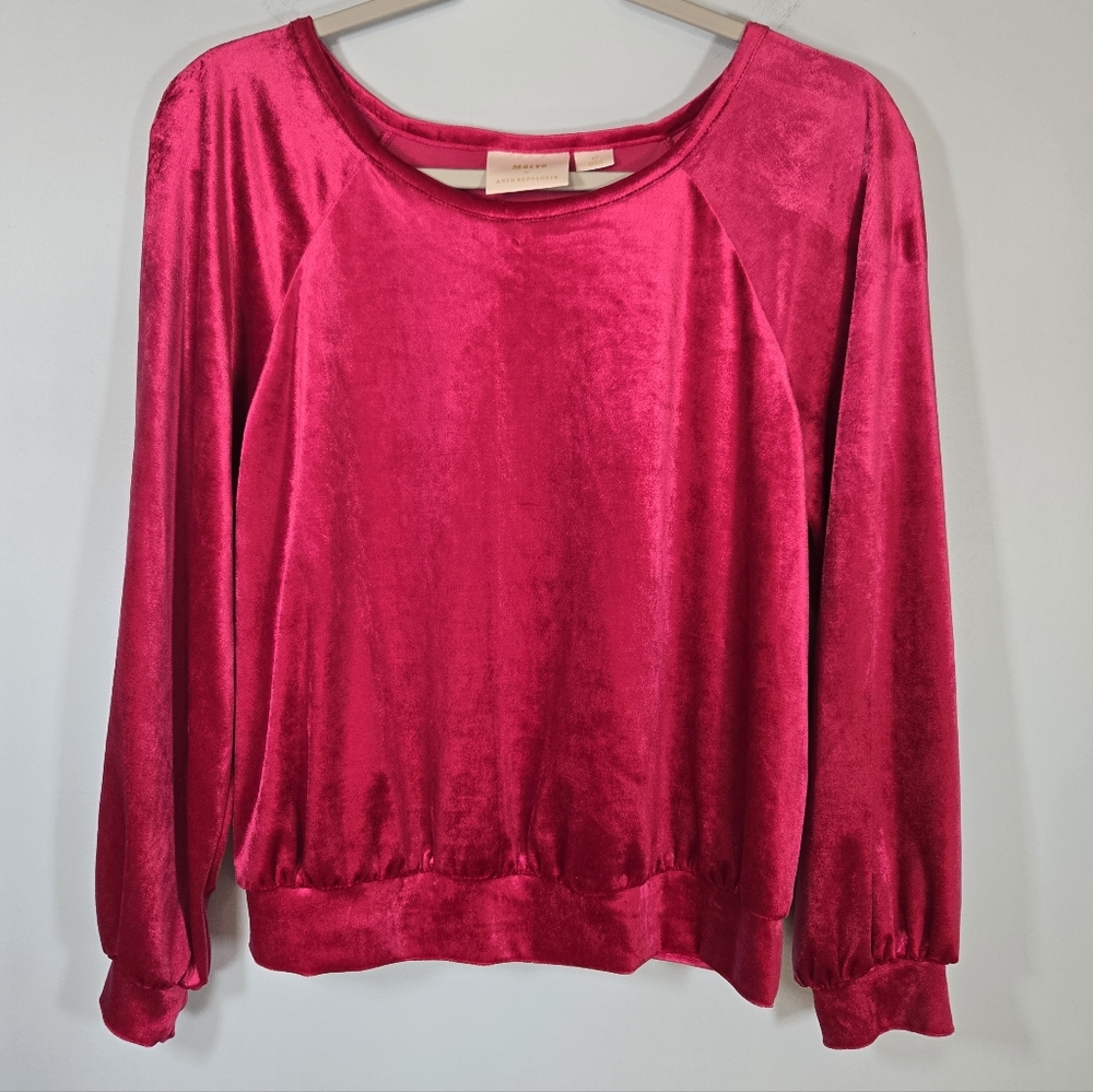 Maeve by Anthropologie Pink Velvet Long Sleeve Top Size Small‎ Luxe Soft